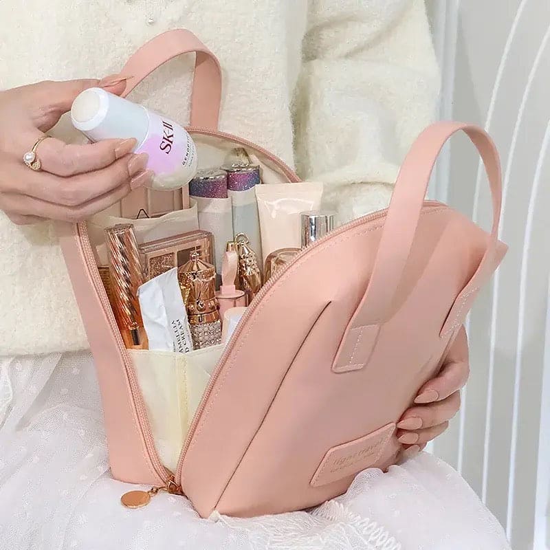 Shell Shape Cosmetic Bag, Large Capacity Handheld Cosmetic Bag, Multiple Compartments PU Travel Pouch, Waterproof Wash Kit Handbag, Fashionable Makeup Organizer with Handle, Stylish Double Zipper Travel Bag Shell Shape Cosmetic Bag, Large Capacity Handheld Cosmetic Bag, Multiple Compartments PU Travel Pouch, Waterproof Wash Kit Handbag, Fashionable Makeup Organizer with Handle, Stylish Double Zipper Travel Bag